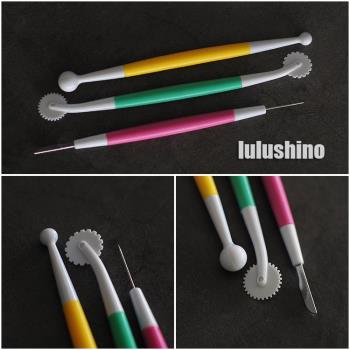 烘焙翻糖造型筆 三色多用工具筆 基礎雙頭功能筆排氣針 3支裝