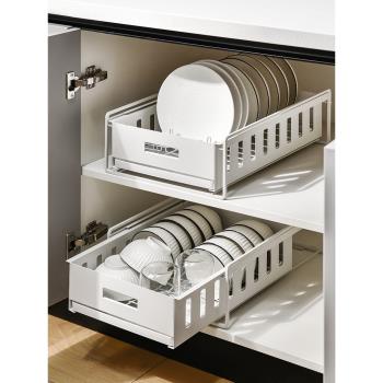 廚房碗碟收納置物架家用多功能放碗盤碗筷瀝水架拉籃抽拉式收納盒