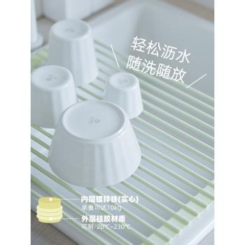 廚房水槽邊洗碗水池上方碗盤濾水瀝水架矽膠可折疊收納置物籃碗架