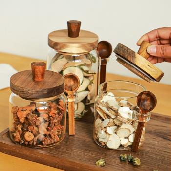 廚房食品級密封雜糧玻璃罐茶葉咖啡粉陳皮收納罐相思木蜂蜜儲物瓶