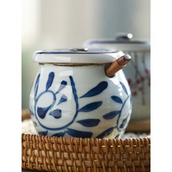 和風四季釉下彩調味罐料盒家用陶瓷鹽罐調料罐辣椒耐高溫豬油罐