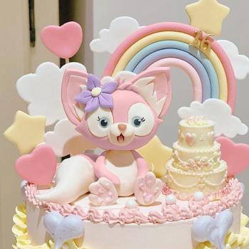 貝兒軟陶蛋糕擺件 川沙妲己粉色可愛小狐貍蛋糕裝飾插牌 卡通蛋糕