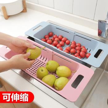 伸縮水槽置物架塑料瀝水架廚房放碗筷架家用碗碟架蔬菜水果收納架