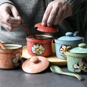 創意陶瓷調味罐家用調味瓶罐日式佐料盒裝鹽罐醬料罐糖罐廚房用品