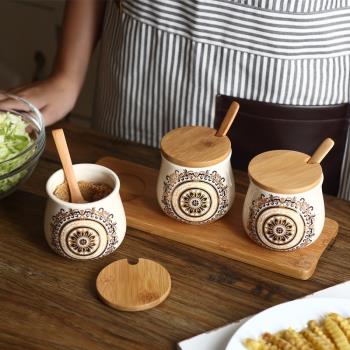 歐式創意鹽罐糖罐美式陶瓷調料調味罐盒廚房收納罐套裝防潮帶蓋
