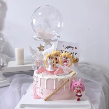美少女戰士水冰月網紅生日蛋糕烘焙裝飾公仔擺件月野兔四件套玩偶