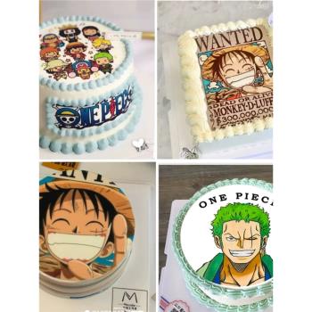 漫畫海賊王生日蛋糕糯米紙路飛5檔索隆通緝令威化紙烘焙裝飾打印