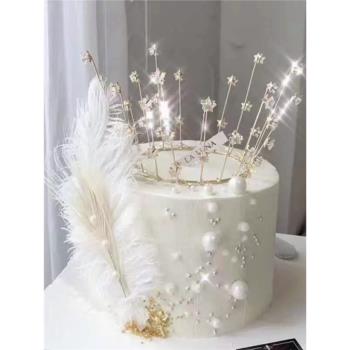 滿天星皇冠蛋糕裝飾擺件水晶五角星王冠甜品臺配件蛋糕上的裝飾品