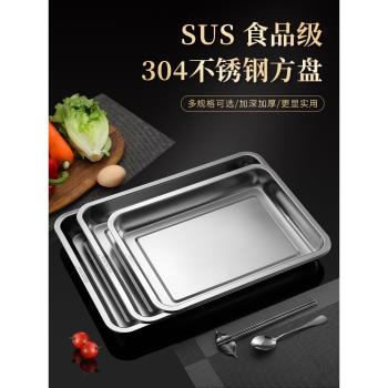 日本304不銹鋼烤魚盤食品級家用長方形深託盤商用加深電磁爐烤盤