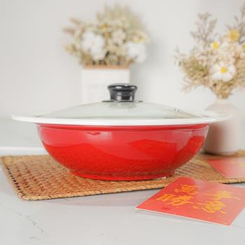 肥龍琺瑯搪瓷加厚卷邊防溢型日式火鍋桌上型湯鍋壽喜鍋電磁爐燃氣