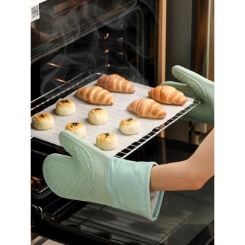 廚房隔熱手套烤箱專用防燙手套加厚耐高溫微波爐防滑硅膠烘焙手套