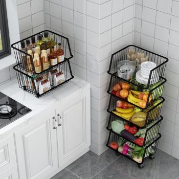 廚房蔬菜置物架多功能水果收納架免打孔多層落地儲物架收納筐籃子