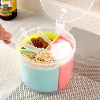 創意廚房用品圓形一體多格調味罐家用組合裝塑料鹽味精調料盒套裝
