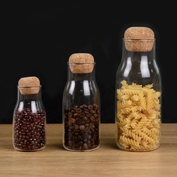 日式軟木塞玻璃瓶透明密封罐儲物瓶茶葉罐咖啡粉豆家用收納儲物罐
