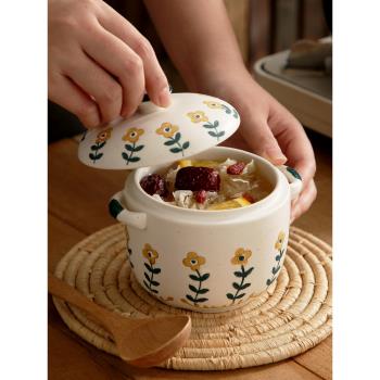 陶瓷隔水燉盅帶蓋日式隔水燉家用湯盅雙耳燕窩燉碗蒸蛋盅商用燉罐