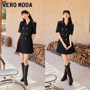 Vero Moda奧萊夏季清倉復古通勤格紋英倫學院風百褶連衣裙子