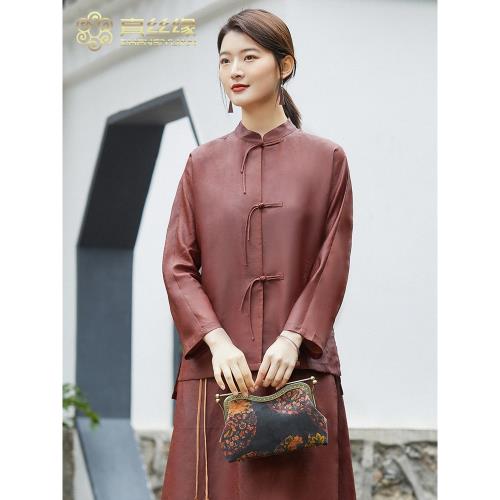 真絲緣2026夏季新香云紗新中式大碼女上衣紅云紗富貴媽媽氣質開衫