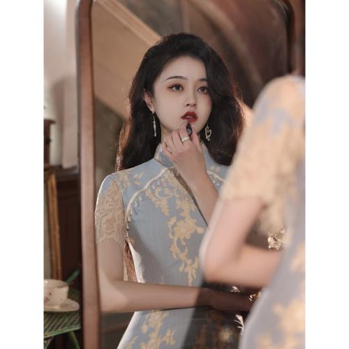 夏季旗袍2025新款復古民國風蝕骨改良旗袍日常氣質蕾絲連衣裙少女