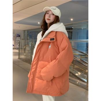 oversize羊羔絨短款羽絨棉衣棉服女2024年新款潮秋冬季外套厚棉襖