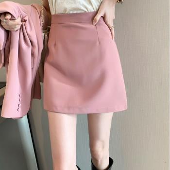 粉色包臀西裝短裙女2023新款韓版高腰顯瘦簡約a字甜美氣質一步裙