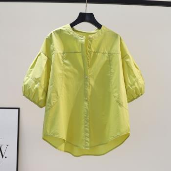 【純棉】短袖襯衫女2024夏季新款韓版設計感文藝氣質牛油果綠上衣