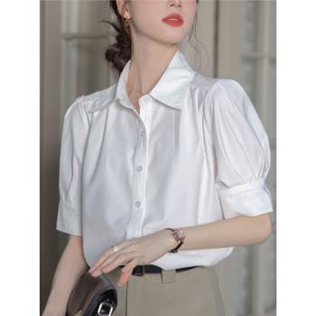 法式氣質襯衫女夏季新款高級感職業通勤白色襯衣修身百搭短袖上衣