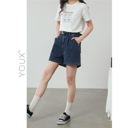 「又巷」高腰牛仔短褲2023年夏季新款復古設計感休閑寬松闊腿褲女