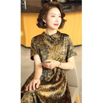 杭州絲綢真絲連衣裙女氣質復古中年媽媽桑蠶絲裙子夏季新款2023年