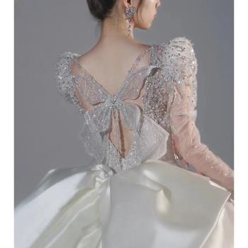 法式婚紗2023新款新娘主紗高級質感奢華重工奢華大拖尾小個子禮服