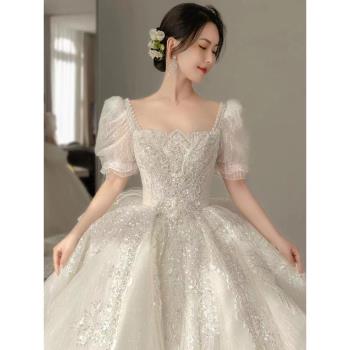 法式輕婚紗2023新款新娘主紗禮服高級質感拖尾小個子大碼重工奢華