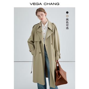 VEGA CHANG風衣外套女2023秋新款寬松顯瘦中長款高級感英倫風大衣