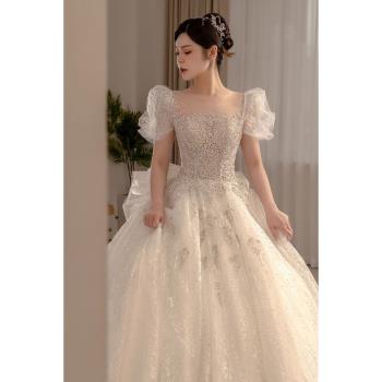 法式主婚紗2023新款新娘奢華重工高級質感復古拖尾小個子大碼禮服
