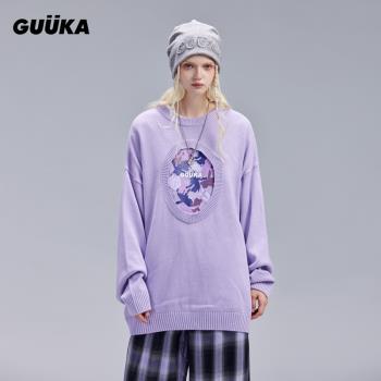GUUKA圓領冬季挖洞拼接設計毛衣