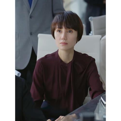 TH2025春季新款玫瑰之戰明星袁泉同款深酒紅蝴蝶結長袖襯衫上衣女