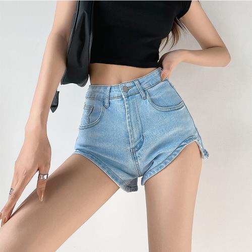 歐美泫雅風高腰牛仔短褲女夏顯瘦百搭a字熱褲修身設計感超短褲ins