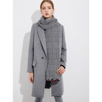 VIA西裝領羊毛呢大衣女中長款h型羊絨呢子秋冬外套氣質高級感灰色