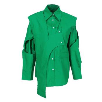 EAM STUDIO男女同款綠色襯衫設計感小眾不規則馬甲疊穿襯衣兩件套