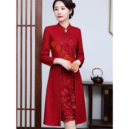 春秋參加婚禮媽媽連衣裙遮肚小個子年輕氣質喜婆婆高貴婚宴裝禮服