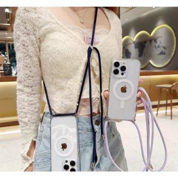 適用neck strap cover for iPhone 15 case 13pro max case斜挎掛繩14pro磁吸16plus透明手機殼12硬殼11