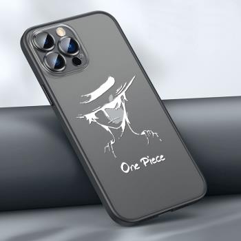 適用蘋果14路飛手機殼iPhone13PROMAX海賊王磨砂殼12代動漫卡通保護套11PROMAX玻璃鏡頭防摔外殼14PLUS半透明