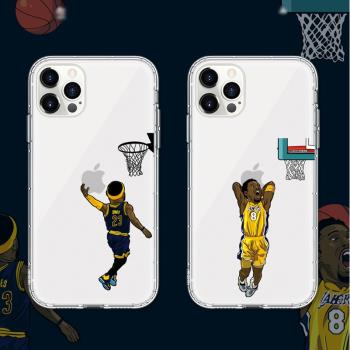 NBA球星卡通詹姆斯科比11原創意籃球蘋果13/11手機殼適用iPhone14promax個性潮男XS全包防摔78plus透明軟殼XR