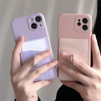個性指環扣支架適用iPhone13promax蘋果14手機殼12保護套13mini網紅Xsmax全包7/8plus軟殼xr矽膠12十三可插卡