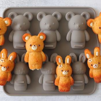 日本cotta正品網紅可愛兔子小熊6連硅膠蛋糕模具可入烤箱冷藏多用