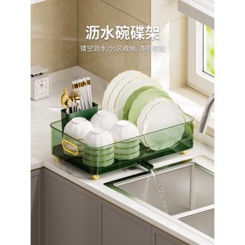 廚房臺面碗碟瀝水籃水槽置物架餐具家用放碗筷盤子濾水收納盒碗柜