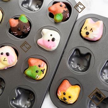 日本立體貓頭裝飾小貓瑪德琳9/12連烤盤德國涂層蛋糕碳鋼烘焙模具