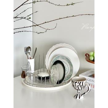 意大利Alessi同款圓形不銹鋼瀝水架廚房碗碟置物架家用杯碟收納架