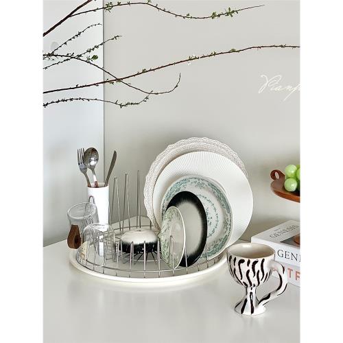 意大利Alessi同款圓形不銹鋼瀝水架廚房碗碟置物架家用杯碟收納架