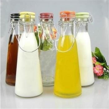 創意玻璃瓶酵素瓶卡扣密封牛奶瓶飲料果汁瓶外帶提手牛奶杯陶瓷蓋