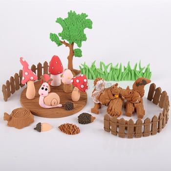 森林小動物蘑菇小草花園木圍欄圍邊翻糖巧克力粘土蛋糕硅膠模具