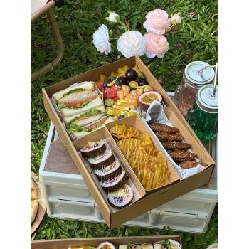 牛皮紙輕食戶外露營野餐盒下午茶三明治便當打包外賣甜品蛋糕盒子
